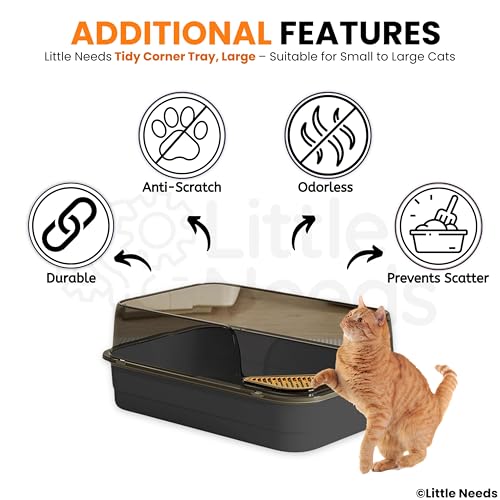 Image of Litter Tray with Scooper for Small to Large Cats (Tidy Corner, Black) (61 x 41 x 25 cm) | 24 inch Durable, Semi-Enclosed Sleek Design Tray with Corner Foot Grid for Daily Toilet Training