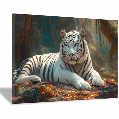 Toile tigre blanc majestueux 30x45cm pour une décoration de salon moderne
