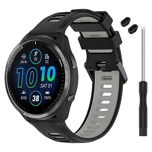 TopPerfekt Band Compatible with Garmin Forerunner 965 Soft Silicone Replacement Watch Band Strap for 965 Smart Watch for Women Men Black - Grey