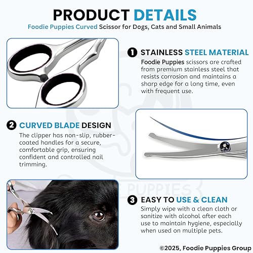 Image of Foodie Puppies Curved Grooming Scissors for Dogs & Cats I Stainless Steel Pet Hair Trimmer with Safe Round Tips for Face, Ear & Paw Grooming Tool for Home & Professional Use