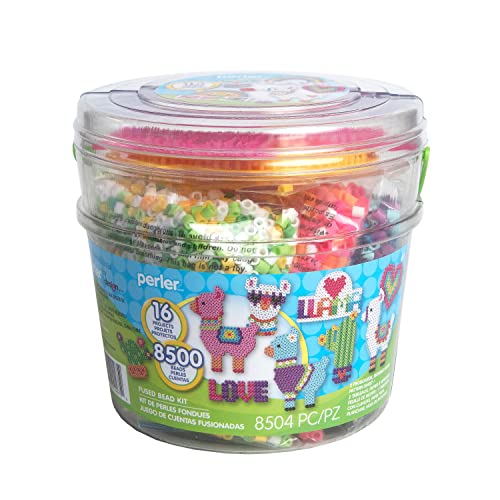 Perler Llama Love Fused Bead Activity Bucket with Patterns and Pegboards, Finished Project Sizes Vary, Multicolor 8505 Pieces