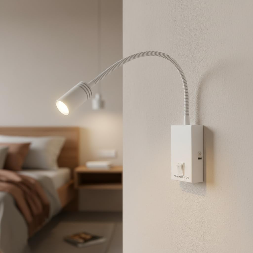 3W LED Bedside Wall Reading Light with Flexible Gooseneck Arm & On/Off Switch | Warm White 3000K Surface Mounted Reading Spotlight | White Wall Lamp for Bedroom, Study, Hotel, Headboard (Pack of 1)-image-35