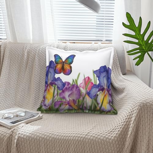 Housse de coussin fleur d'iris pour canape et salon ambiance cocooning rustique
