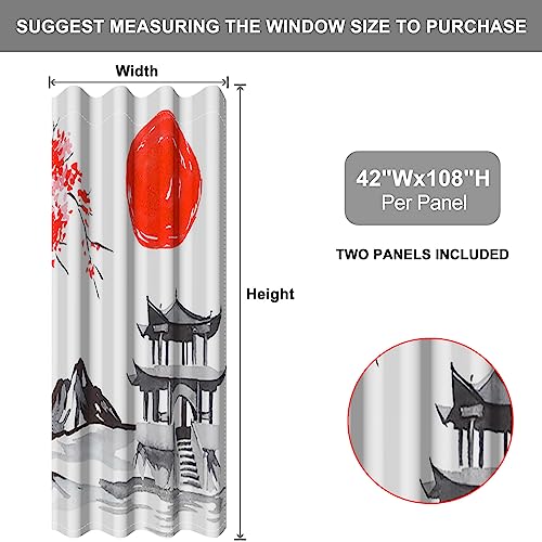 Baocicco Cherry Blossom Pattern Window Curtain For Living Room Bedroom Traditional Ink Painting Window Drapes With Grommets Vintage Blackout Curtain For Kitchen 2 Panels W42Xl108 Inches #TOP1