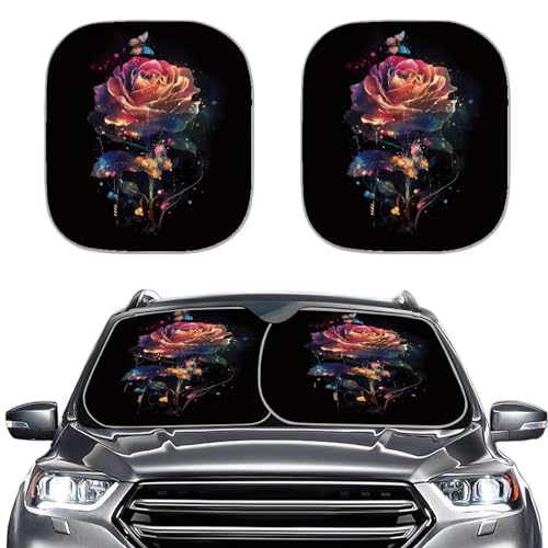 Howilath Rainbow Gradient Rose Flowers Print Car Sunshade Windshield Protection Sun Visor Keep Your Vehicle Cool Interior Auto Accessories