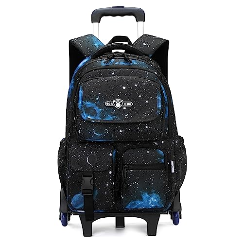 VIDOSCLA Galaxy Kids School Rolling Backpack for Boys Primary Students Wheeled Bag Elementary Bookbags for Girls