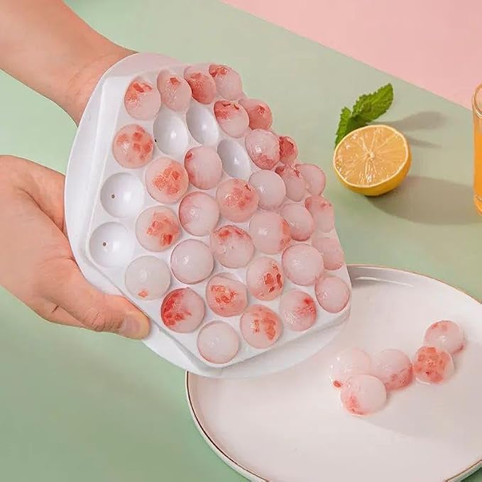 Image of KEMETHY 2-pc Plastic Reusable Flexible Ice Cube Trays, 37 Cavity Mini Round Ice Tray Molds for Whiskey & Cocktails, Keep Drinks Chilled Multicolor (2-Hexagon Round Ice Cube)