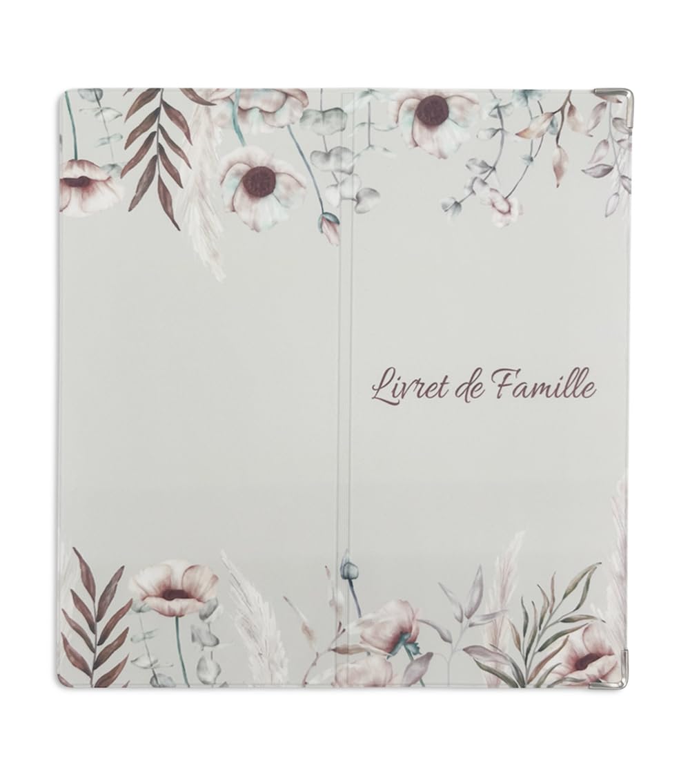 Nemau Étui Livret de Famille Protège-Livret Officiel Housse Gomme Expansée Format Mairie Fabriqué France Souple Imperméable Élégant Modèle Fleurs Bohèmes