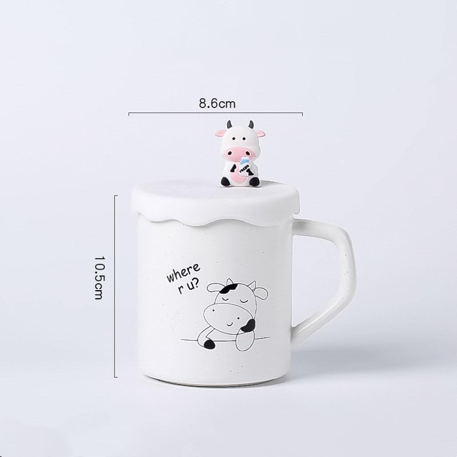 Fsdf Ceramic Mug Creative Cow Pattern Unique Cartoon Cute Couple Coffee Cup Milk Cup Water Cup Student Drinking Set white