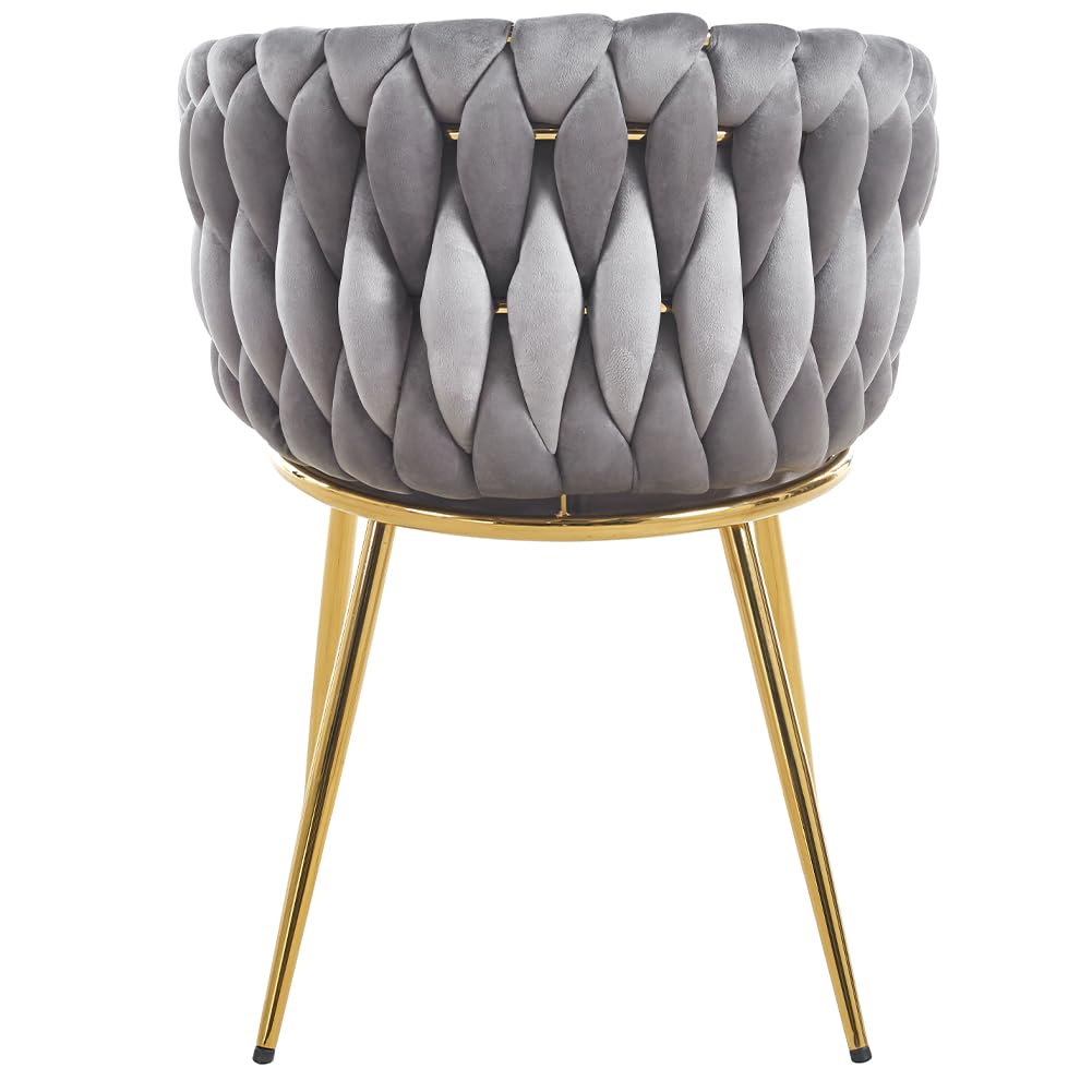 Shally Dogan Juego de 2 sillas para comedor con revestimiento de terciopelo y acolchado ergonómico de altísima densidad, silla de cocina, salón u oficina, con pies dorados, diseño moderno (color gris)