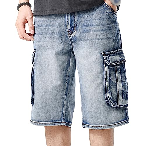 Short en denim skateboard pour hommes coupe décontractée avec poches latérales cargo hip hop