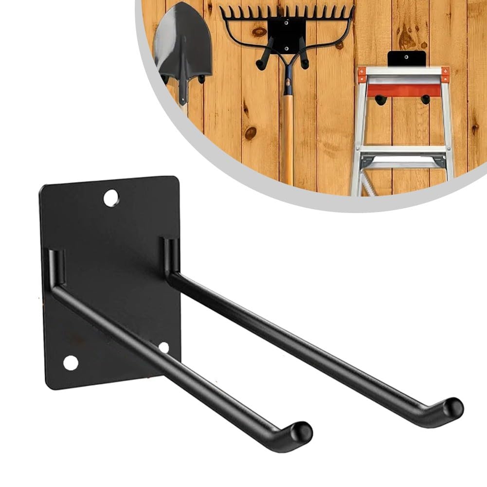 Organizer da parete per garage per montaggio in acciaio per attrezzi da giardino, 2 pezzi, design salvaspazio resistente, per pale, rastrelli e scope, nero