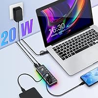 RSHTECH 7-Port RGB USB Hub Aktiv 3.0 mit 20W Netzteil (5V/4A), RSH-518R – Ansicht 7