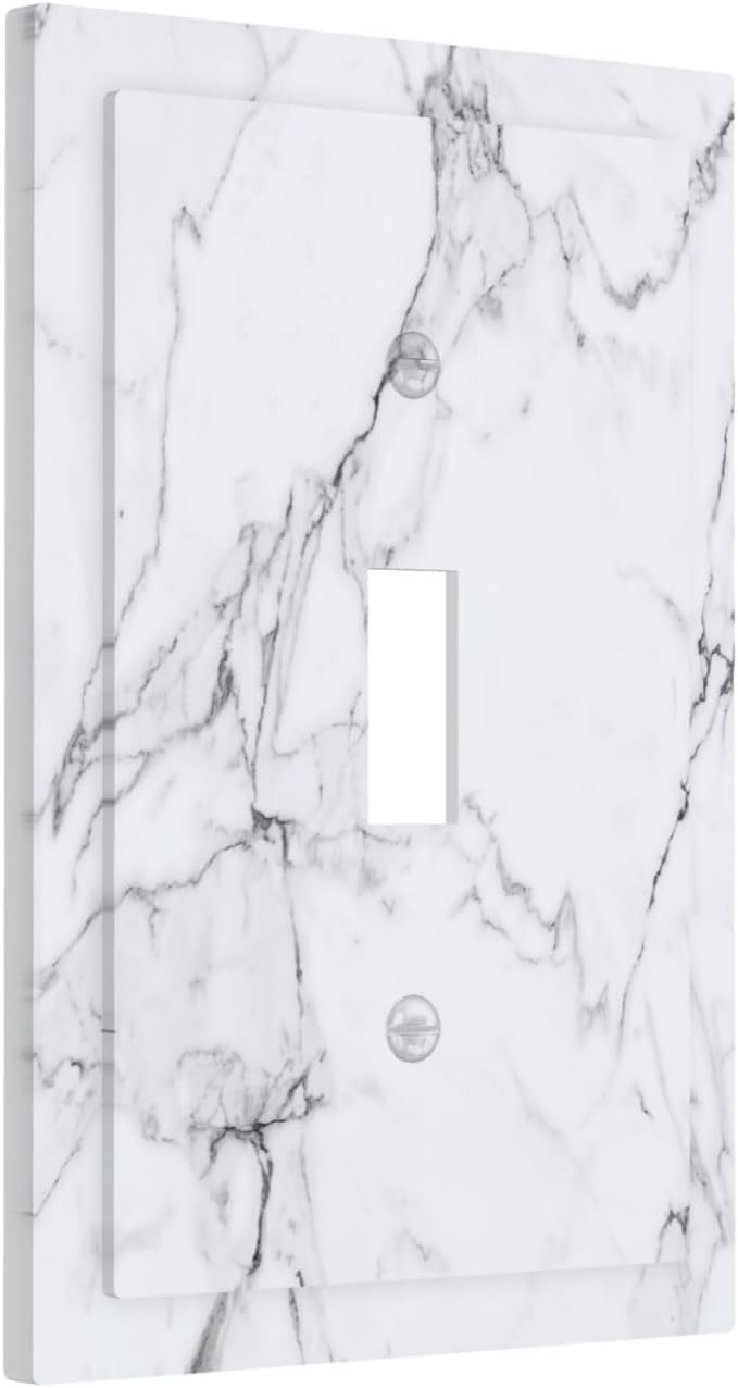 White Gray Marble Light Switch Cover Grey Modern Print Wall Plate Decorative 1 Gang Single Toggle Switch Plates Electrical Outlet Faceplate for Bathroom Kitchen Bedroom 5" x 3"