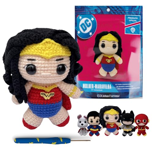 Kit Amigurumi Coleção DC Super Friends Linhas Corrente Oficial DC Comics | Crochê | 5 Personagens | Receita Inclusa (Mulher-Maravilha)