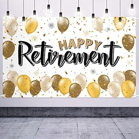 LASKYER Happy Retirement Decorations,Retirement Gold Large Balloon Banner Backdrop Sign,Cheers to Retirement Farewell Goodbye Party Photoprop Supplies. Cover