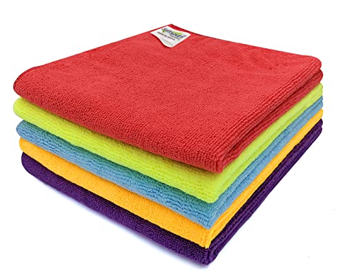 Image of SOFTSPUN Microfiber Cleaning Cloths 5pcs 40x40cms 340GSM Multi-Colour! Highly Absorbent, Lint and Streak Free, Multi -Purpose Wash Cloth for Kitchen, Car, Window, Stainless Steel, Silverware.