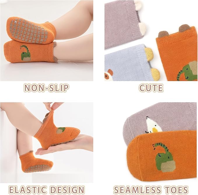 Image of Afrodite Baby Non-Slip Grip Socks for Toddlers - Soft Cotton Anti-Skid Socks with Cute Animal Patterns - Comfortable Indoor Slipper Socks for Boys & Girls 0-3 Years