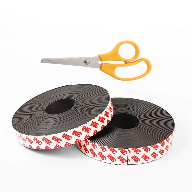 Kiuiom Rollo de Cinta Magnética,Cinta Magnética Autoadhesiva Fuerte,Tiras Magnéticas Adhesivas con Fuerte Respaldo Autoadhesivo,Fácil de Cortar y Pegar a Superficies Planas,2x200cm,2 piezas