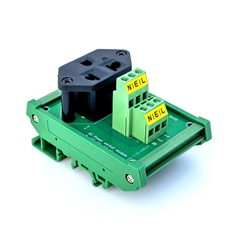 Din Rail Mounted Single Three Prong Grounded AC Outlet Power Module, AC Receptacle, Convenience Outlet.