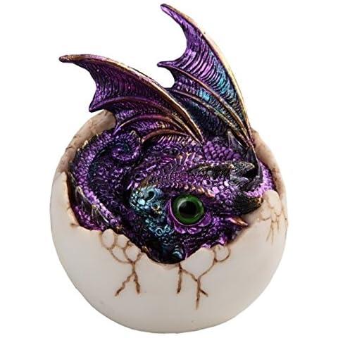 Major-Q G8071757 4" Purple Baby Dragon Inside Egg Looking Up Statue Figurine Home Decor Sculptures Polyresin Cover