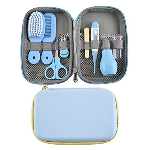 kaersishop Juego de Cuidado de Seguridad para bebés - Kit de Aseo para bebés de Varias Piezas - Aspirador Nasal Tijeras Peine Suave Termómetro Cuidado de uñas Peine para el Cabello Azul para bebés