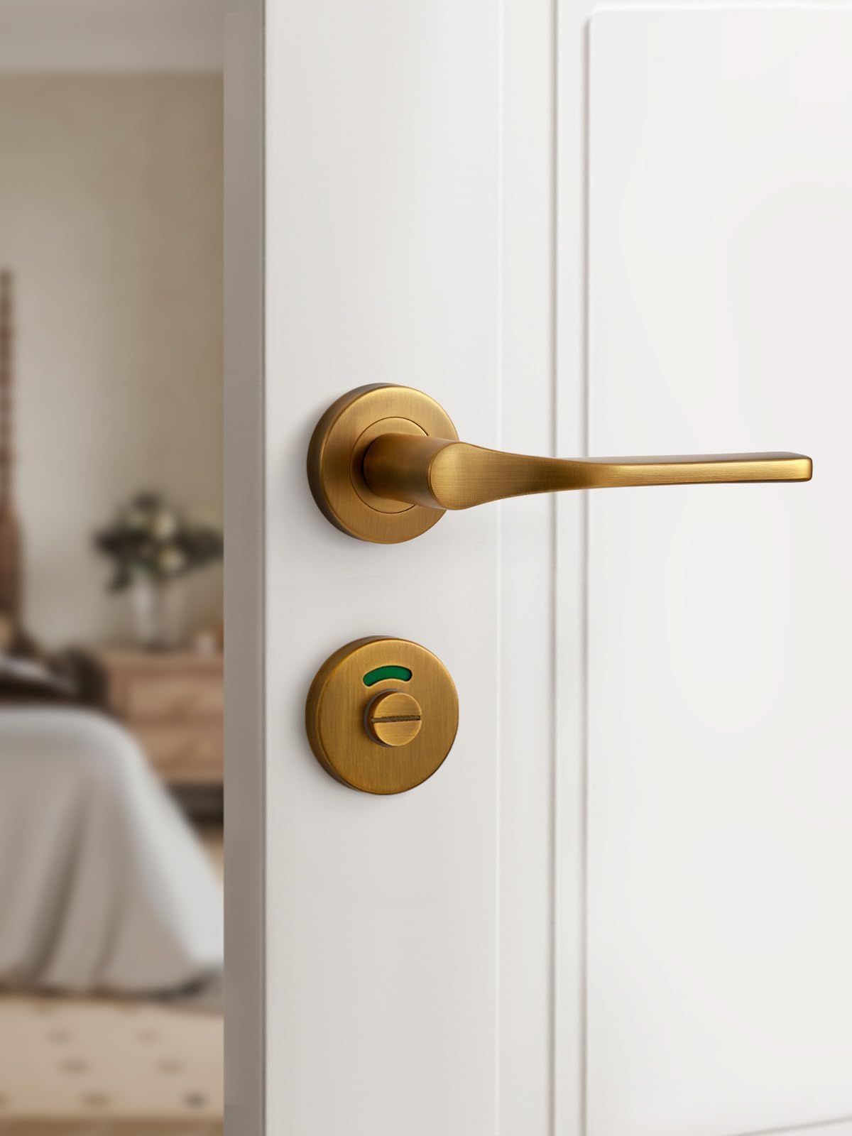 Poignée de porte en laiton antique,garniture de poignée,acier inoxydable brossé mat,ensemble de poignées pour porte d'entrée et porte intérieure,forme en L, rosace ronde,WC