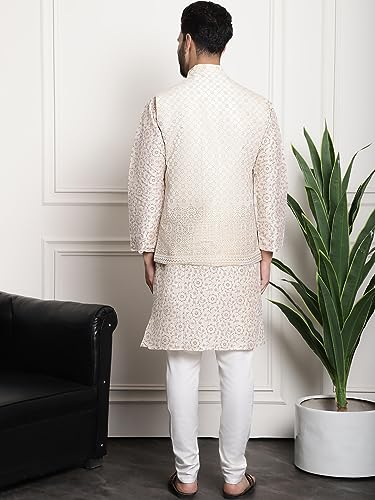 Image of Sojanya (Since 1958 Men'S Silk Blend Kurta Pyjama & Nehru Jacket Combo