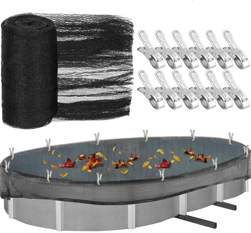 AIHSUMC Rechteckige Poolabdeckung, 10x5.5m Teichnetz für Rechteckige Aufstellpools, feinmaschig (12x12mm) Pool Netz mit 12 Metallklammern, idealer Schutz von Schwimmbädern vor runterfallenden Blättern