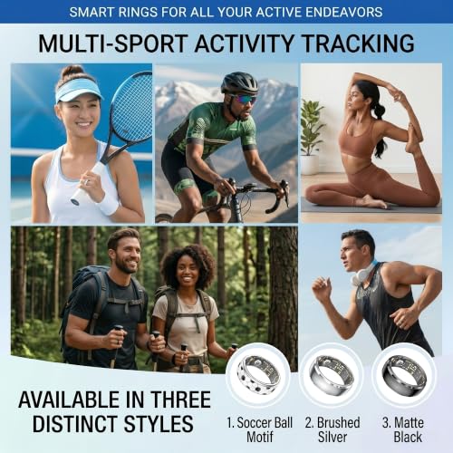 Image of Smart Ring with Gesture Control for Video Scrolling & Camera Remote Shutter, Fitness Tracker Ring with Heart Rate Sleep Blood Oxygen Monitor, IP68 Waterproof, No Subscription (Football, 8#)