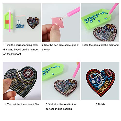5Pcs DIY Diamond Painting Keychain,MWOOT 5D Full Drill Diamond Rhinestone Love Heart Shape Key Chains Mosaic Making Crafts for Women Girls Bag Purse Handbag Charms Pendant - Thumbnail 4