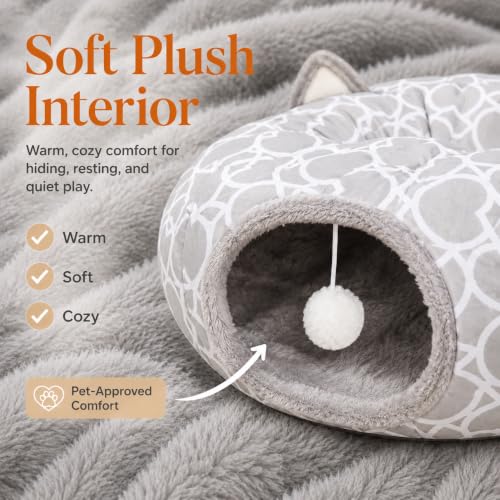 Image of Geometric Cat Tunnel Bed Under Christmas Tree Oxford Outside with Plush Inside,Cats Toys Collapsible Tunnel Tube with Balls, for Rabbits, Kittens, Ferrets,Puppy 3FT
