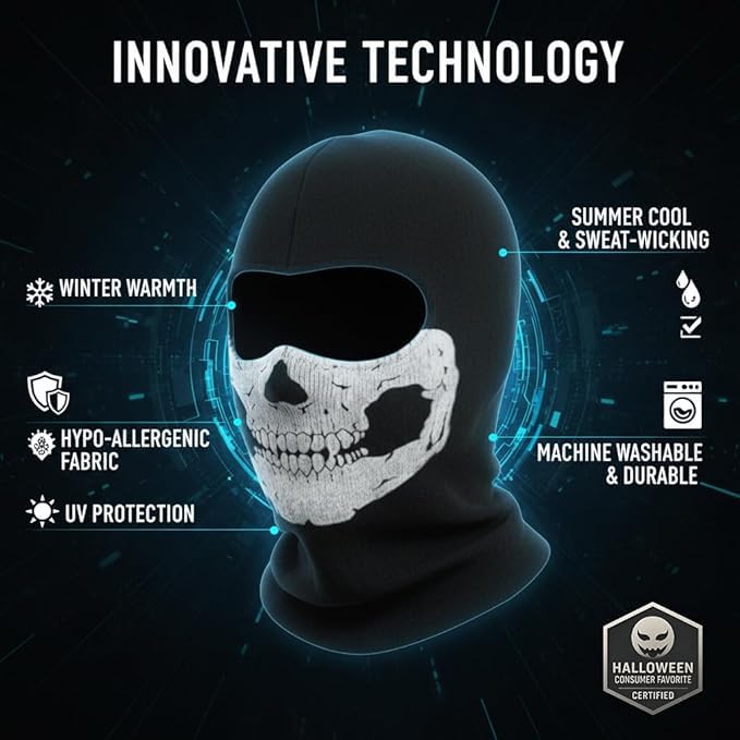 Image of Brand 3D Scary Skull Skeleton Masks Balaclava Ghost Headwear Cosply Costume Halloween Party Ski Music Festivals Raves Full Face Mask for Motorcycle Bike Cycling Outdoor Hiking Black