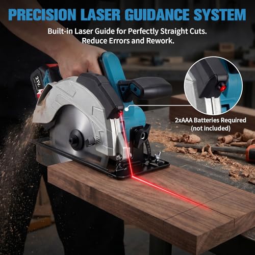 Akumulatorowa ręczna piła tarczowa 185 mm, kompatybilna z Makita 18 V – elektryczna piła tarczowa z wbudowaną prowadnicą laserową, silnik bezszczotkowy, 5000 obr./min, cięcie ukośne 0-45°, w zestawie