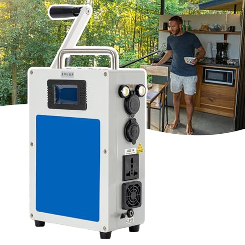 agreilduite Générateur Portatif À Manivelle, Centrale Électrique De Camping 340 Wh avec 3 Modes De Charge, Batterie Externe 500 W avec Prise Secteur, Port USB Et Port Voiture 12 V