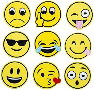 Embroidery Applique Decoration DIY Patch Set of 9 Funny Custom Design face kit Iron on for Shirt Jacket Bag hat Pant Vest Jean Cotton Clothes Kid Will Love Great as Happy Birthday Gift