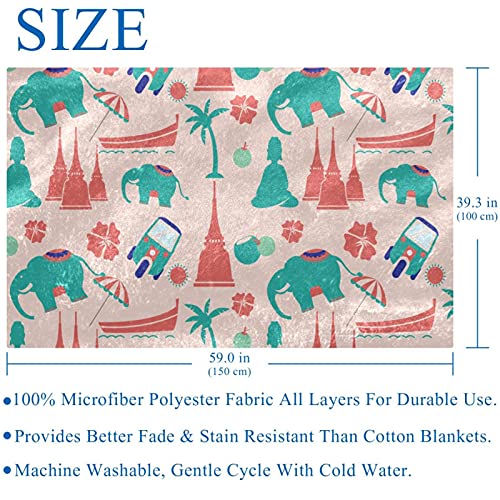Couverture douce motif éléphant thaïlandais 150x100 cm