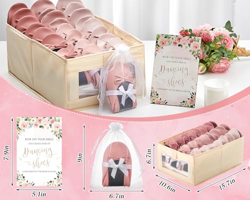 Jecery 36 Pairs Bridal Shower Supplies Wedding Foldable Flat Set Ballerina Slippers Floral Party Signs Portable Travel Ballet Flat Bulk Wedding Dancing Shoes for Guests Bridesmaids2