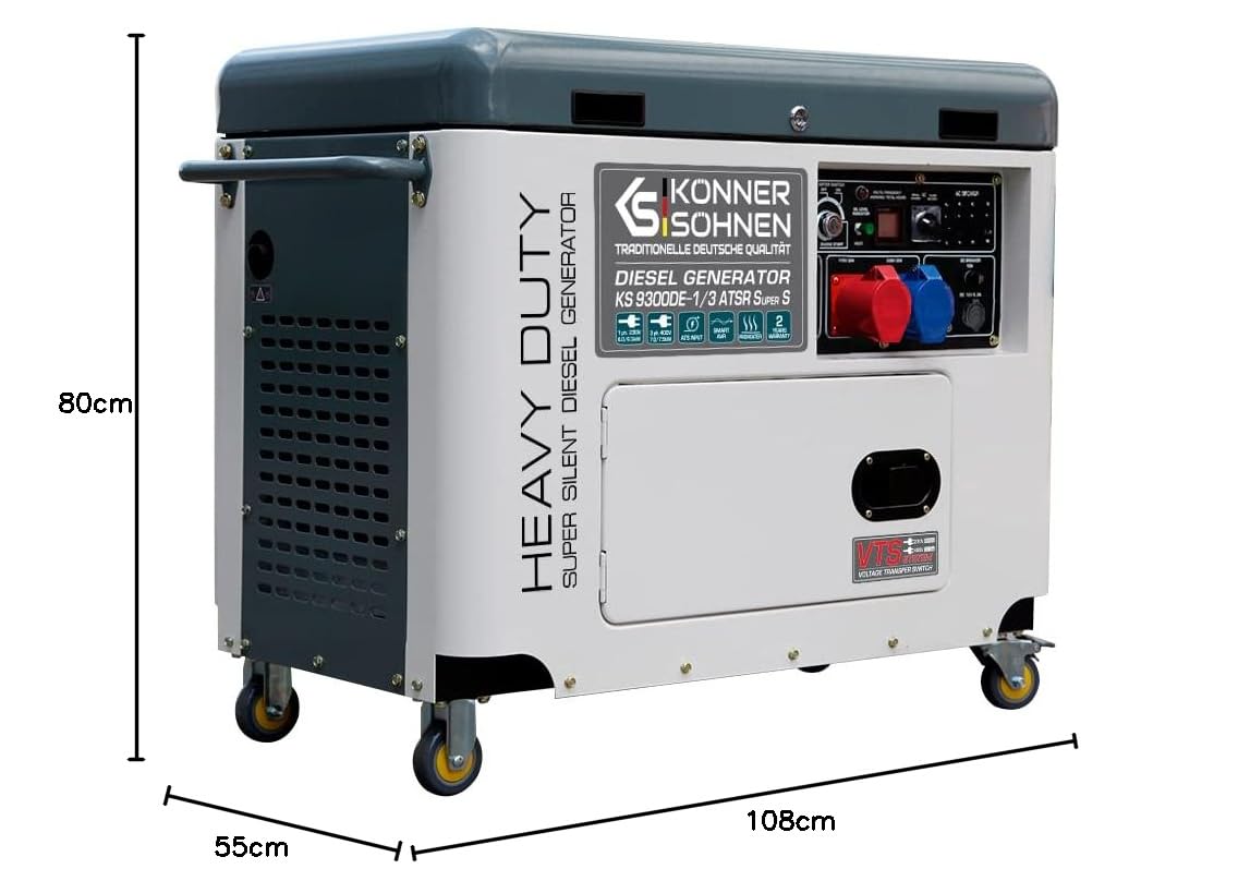 Könner & Söhnen KS 9300DE-1/3 ATSR Super S generador diésel, 7500 (400 V)/6500 (230 V), generador diésel con arranque eléctrico, precalentador, alimentación de emergencia