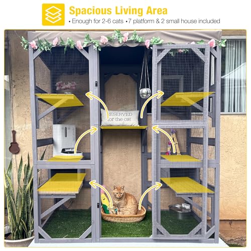 Aivituvin Catio Outdoor Cat Enclosure Large Cat House for Mulitiple Cats Walk in Kitty Cage with Tarp Roof 70"