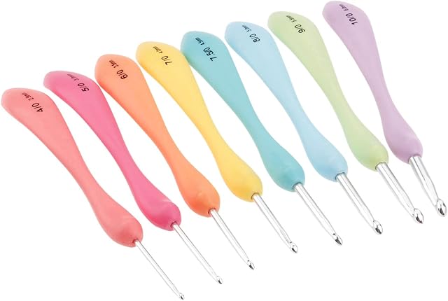 Hicello Crochet Hoooks Set 8PCS Crochet Hooks Colorful Ergonomic Hindle with Soft Grips Cushions Smooth Knitting Needles Kit Size 2.5mm 3mm 3.5mm 4mm 4.5mm 5mm 5.5mm 6mm (4/0-10/0)