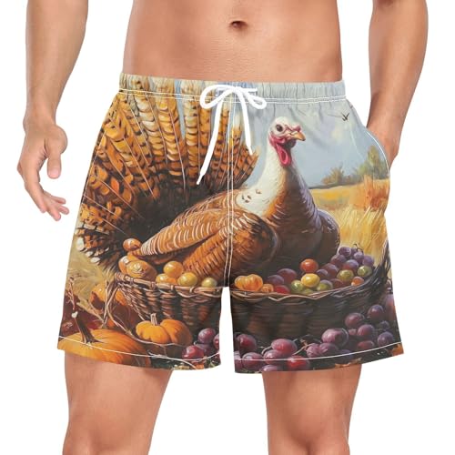 Autumn Turkey Men's Swim Trunks with Liner Quick Dry Beach Shorts Swimwear Bathing Suit S-XXL