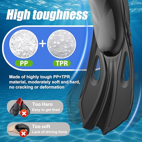 Aletas de snorkel ajustables para adultos, talla L/XL, diseño de talón abierto para buceo y natación miniatura 3