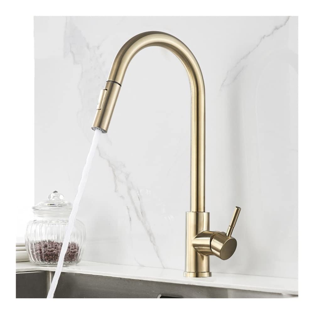 BHFPFZA Brushed d Kitchen Pull-Out Faucet with Dual Funct Spout Hot & Cold Water Mixer Tap for Sin – Ele Modern Design Easy Installat h