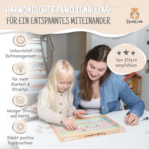 SpielLieb® Montessori Tagesplaner Kinder Routine – Magnettafel inkl. 166 Magneten, beschreib- & abwischbar Tagesplan Kinder Lernhilfe für Routinen & Struktur Routine Planer Kinder - Tagesplaner Kinder