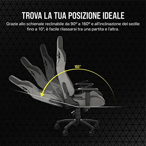 T3 RUSH Fabric (2023) Sedia da Gioco, Tessuto Esterno Morbido Traspirante, Cuscino Cervicale Regolabile e supporto Lombare in Memory Foam, Grigio/Carbone - Sedia gaming - Immagine 6