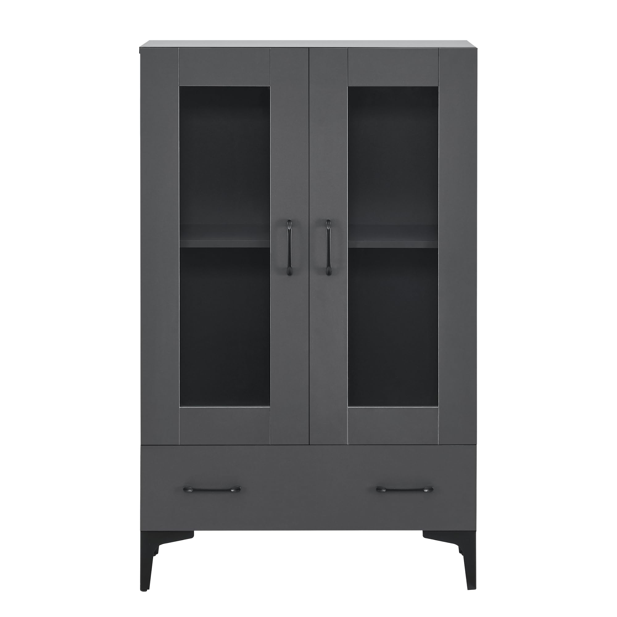 [en.casa] Vitrinenschrank Søndersø Vitrine mit Schublade und 2 Glastüren Mehrzweckschrank 70 x 31 x 115 cm Buffetschrank für Wohnzimmer Dunkelgrau