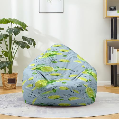 Odot Suave XL Puff Gamer, Puff Salon Sin Rellenos Impresión 3D de Limón, Bean Bag para Decoracion Habitacion Juvenil o Adulto, para Exteriores y Interiores Decorar (Azul,70x80cm)