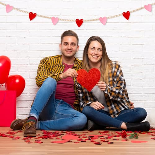 Image of 2 Pcs Valentine's Day St. Patrick's Day Wood Bead Garland Valentine's Day Felt Heart Banner St. Patrick Day Shamrock Banner Garland for Mantle Fireplace Room Valentine St. Patrick's Hanging Decor
