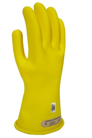 Enespro Class 00 Electrical Gloves 500V AC / 750V DC Yellow Insulated Rubber Gloves, 11 Electrical Safety Gloves for Linemen, and Utility Workers, Size 9